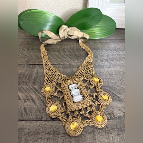 Banana Republic Jewelry - Banana Republic Crochet Macrae Necklace with Yellow and silver Accents